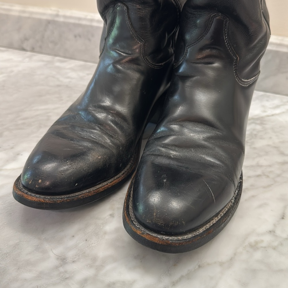 Justin Classic Western Cowboy Boots Shoes Black Leather - Picture 5 of 9
